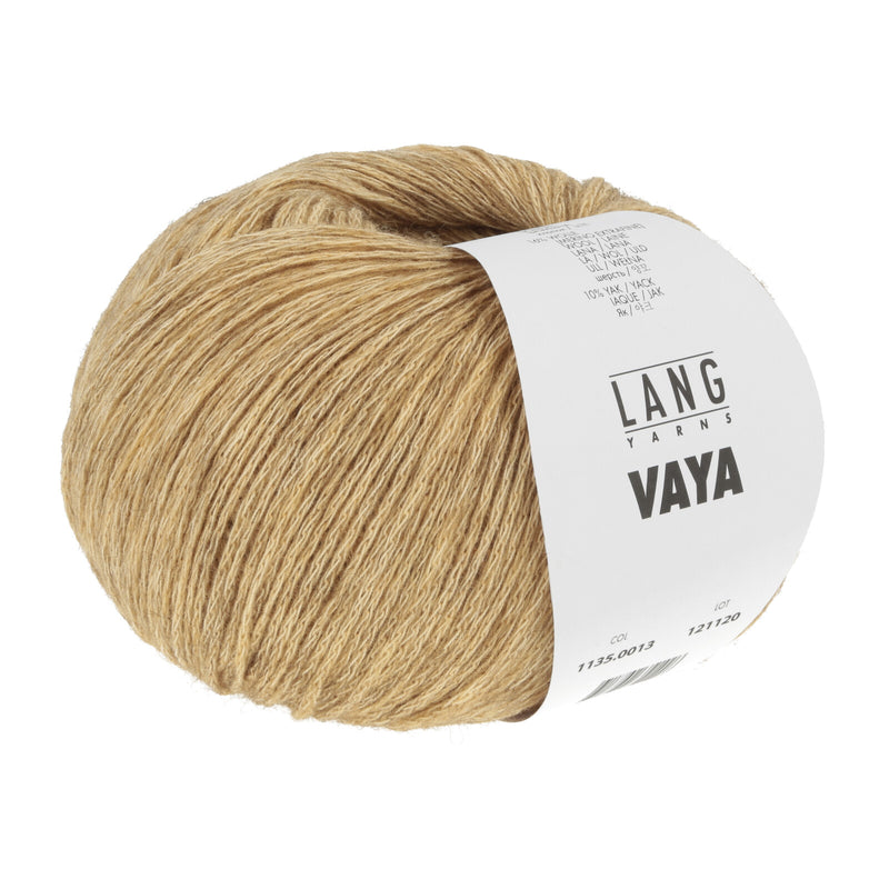 A skein of Lang Yaya yarn in beige color with a label in the center.
