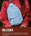 Person wearing a blue crossbody bag with promotional text for Willesden bag by Ori London.