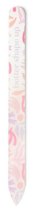 Nail file with abstract floral design and brand name on a white background