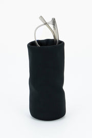 Black glasses case with a pair of glasses on a white background