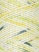 Close-up of multicolored yarn with yellow, green, and blue hues.
