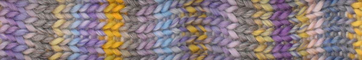 Color swatch with a pattern of purple, yellow, and gray shades.