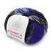 Multicolored yarn skein with a label on a white background