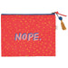 Red pouch with yellow polka dots and 'NOPE.' text on a white background