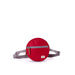 Red round bag with a gray strap on a white background