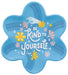 Blue flower-shaped dish with 'Be Kind to Yourself' text and floral designs on a white background