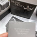 Delve Deck venting edition cards with a question on a gray card held by a hand.