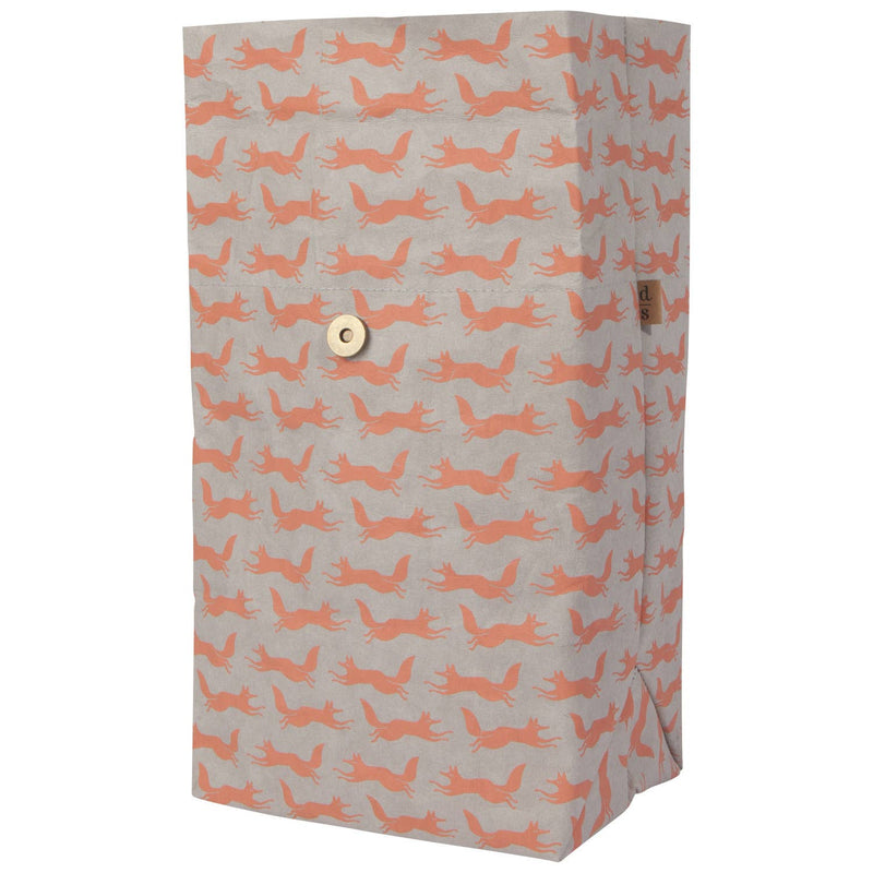 Rectangular bag with a pattern of orange foxes on a gray background