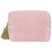 Pink pouch with a green tassel on a white background