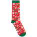 Red sock with dog pattern on a white background