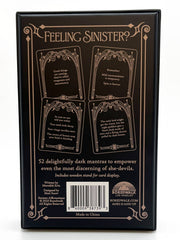 Back of a card game box with decorative text and design elements.