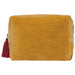 Mustard yellow pouch with a red tassel on a white background